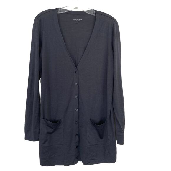 Eileen Fisher Gray Silk Blend Lightweight Cardigan Sz S - Picture 5 of 5